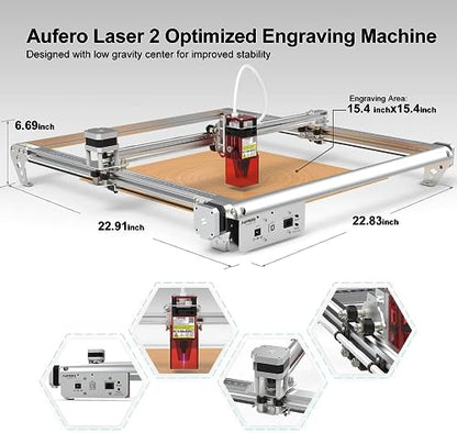 Aufero Laser 2 Laser Engraver, 5W Diode Short Focus Laser Engraver, Laser Engraving Machine for Wood/Leather, 15.7x15.7 inch Engraving Area, - WoodArtSupply