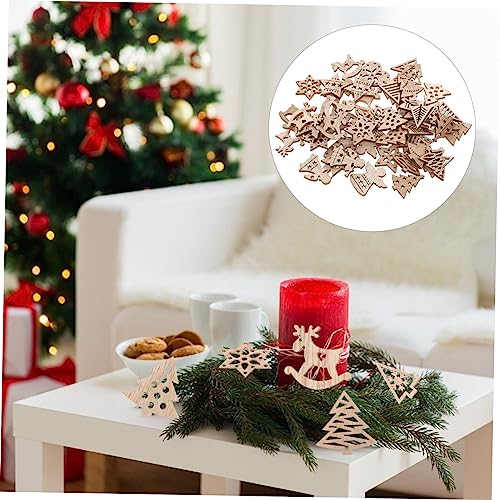 Anneome 54pcs Christmas Wood Chips Wooden Ornaments Christmas Decorations Kids Wooden Toys Kidcraft Playset Unfinished Xmas Cutouts Wooden Snowflake Anneome