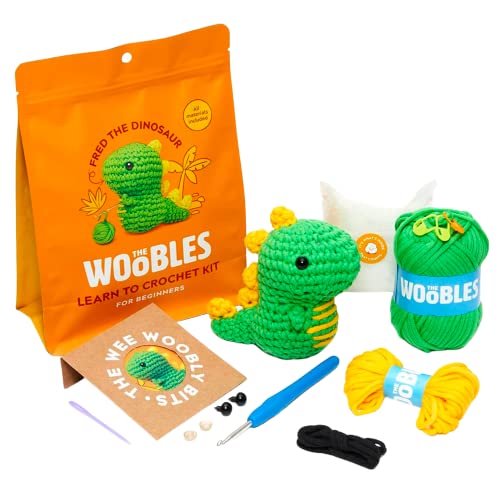 The Woobles Crochet Kit with Easy Peasy Yarn as seen on Shark Tank for Beginners with Step-by-Step Video Tutorials - Fred The Dinosaur The Woobles