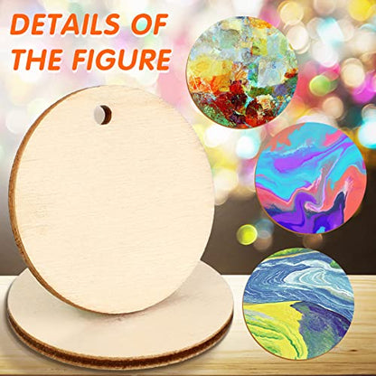 100 Pieces Unfinished Round Wooden Circles with Holes Round Wood Discs for Crafts Blank Natural Wood Circle Cutouts for DIY Crafts Party Birthday