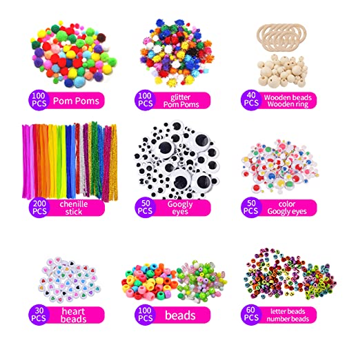 1405 Pcs Art and Craft Supplies for Kids, Toddler DIY Craft Art Supply Set  Included Pipe Cleaners, Pom Poms, Feather, Folding Storage Box - All in One