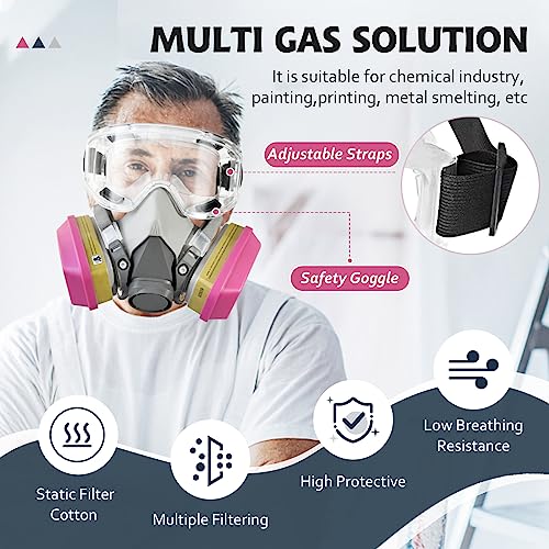 LJSXFI Half Face Respirator Mask with Goggles, Reusable Gas Mask with 60926 Filters for Paint, Dust, Epoxy resin, Organic vapor, Cutting, Polishing Chemistry