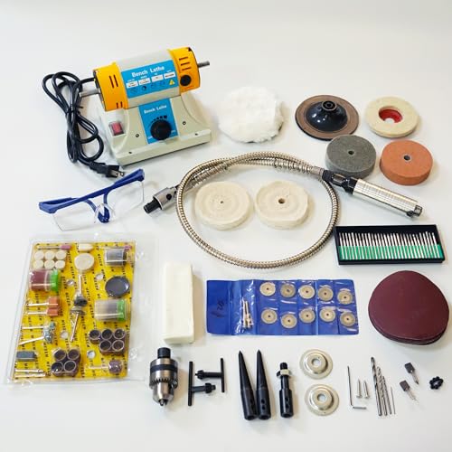 VOELIGT Jewelry Polisher Bench Buffer Polishing Machine 110V 320W Bench Grinder Dental Buffer with Cloth Wheels, Fiber Wheel, Polish Compound, VOELIGT