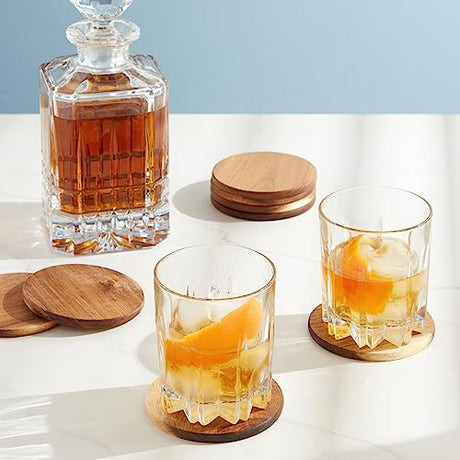 8 Pack Acacia Wood Coasters for Coffee Table - Wooden Coasters for Drinks, Dining Table, Bar (4 In) Juvale