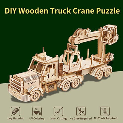 3D Wooden Puzzle for Adults, Wooden Mechanical Truck Crane Puzzles, DIY Model Building Kit Handicraft Wood Craft Hobbies Toy, Birthday for Hobbyist