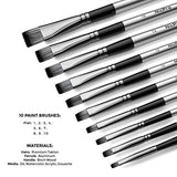 Nicpro 10 PCS Flat Paint Brush Set Art Painting Brushes for Acrylic Watercolor Oil Gouache, Craft Detail Face Body Painting Artist Kit for Kid & Nicpro