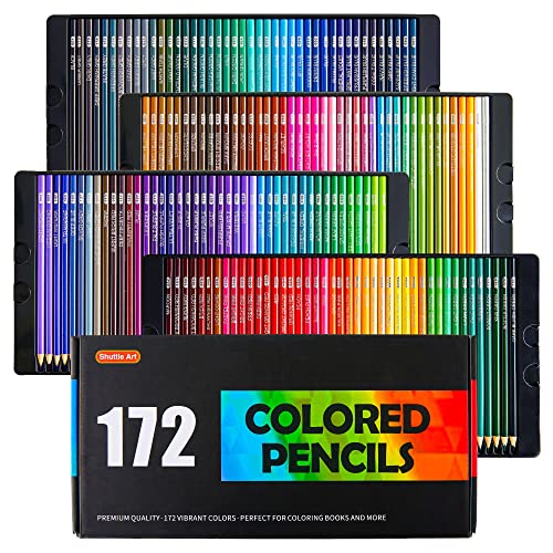 Shuttle Art 172 Colored Pencils, Soft Core Color Pencil Set for Adult Coloring Books Artist Drawing Sketching Crafting