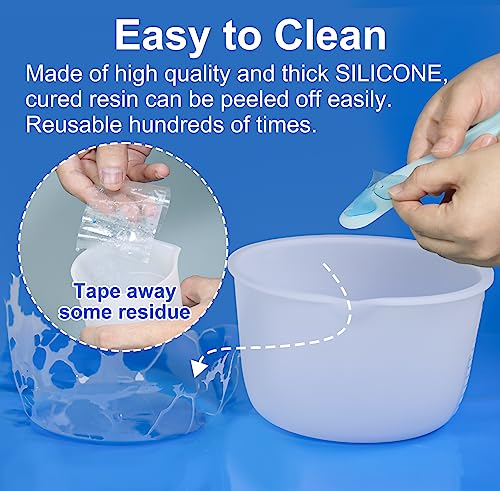 Teexpert Silicone Resin Measuring Cups Tool Kit-Reusable Resin Supplies with 100&250&600ml Measure Cups, Stirring Rods, 19.7" x 27.5"Silicone Mat for Teexpert