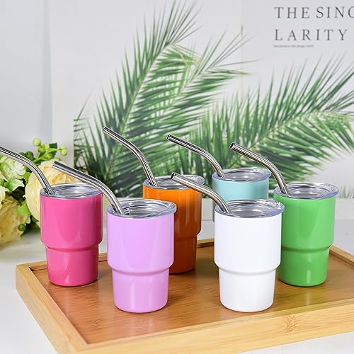 AGH 3 oz Mini Tumbler Shot Glass with Straw and Lid Colored Stainless Steel Sublimation Tumblers Double Wall Vacuum Insulated Cups, 6 Pack AGH