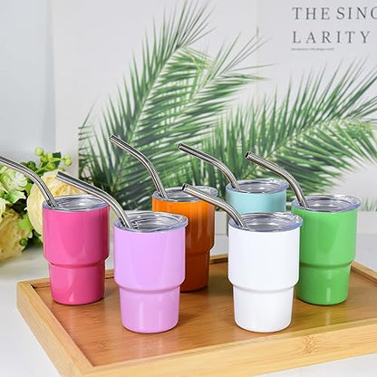 AGH 3 oz Mini Tumbler Shot Glass with Straw and Lid Colored Stainless Steel Sublimation Tumblers Double Wall Vacuum Insulated Cups, 6 Pack