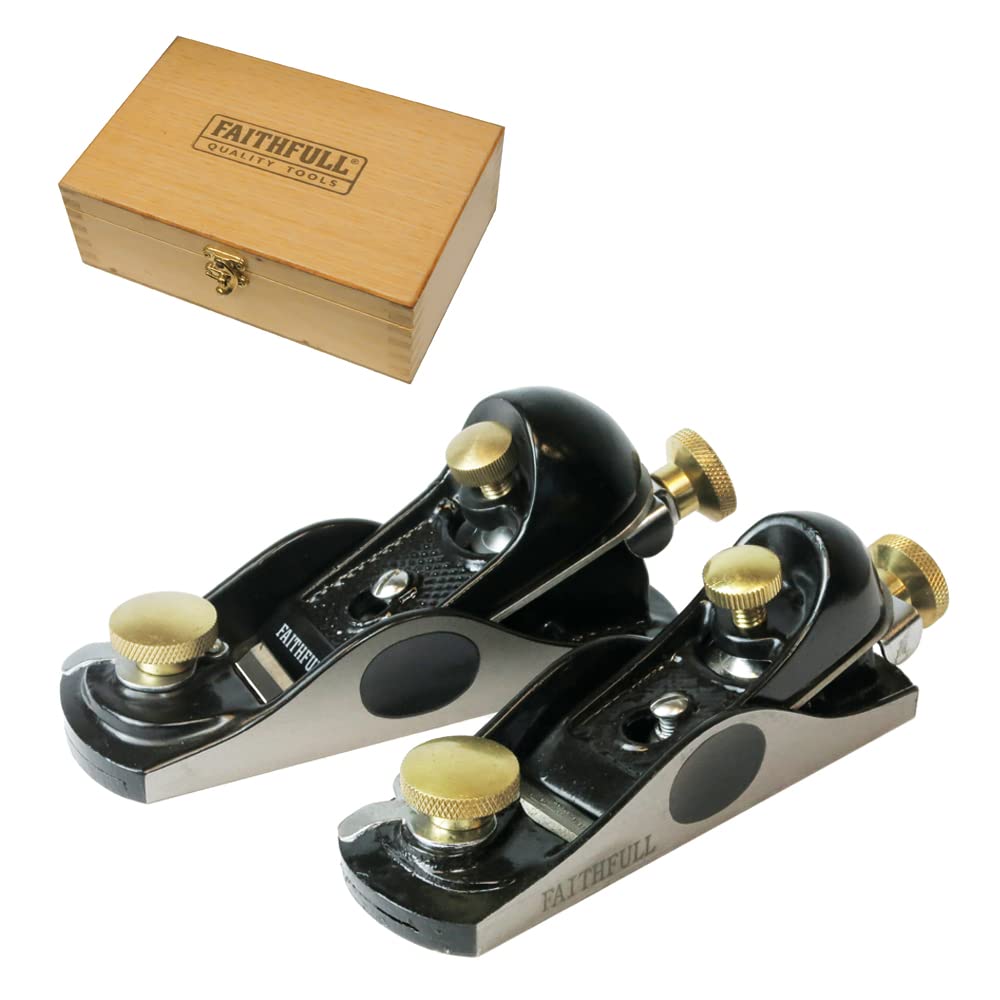 Faithfull FAIPLANEBPS 6012 and 912 Block Plane Twin Pack in Wooden Box Faithfull