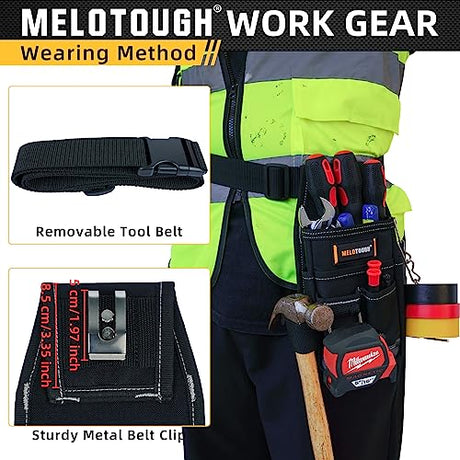 MELOTOUGH Pocket Tool Pouch Tool Belt Pouches with Belt Clip Utility Mini Tool Organizer Pouch for Electrician,Carpenter,Construction,Technician MELOTOUGH