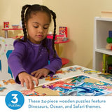 Melissa & Doug 3-Puzzle Jigsaw Set - Dinosaurs, Ocean, and Safari - Toddler Jigsaw Puzzles, Sea Creatures Wooden Puzzles, Dinosaur Puzzles, Animal Melissa & Doug