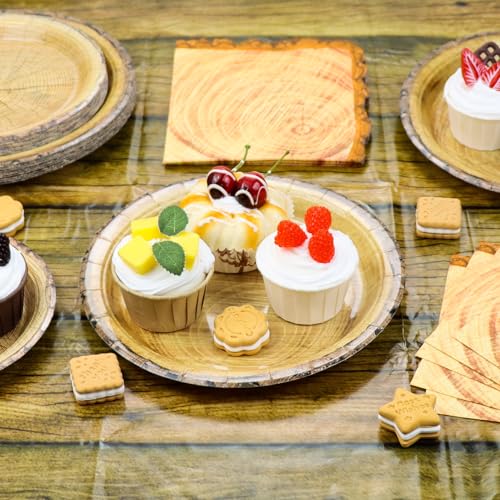 81Pcs Wood Party Decorations - Wood Paper Plates and Napkin Sets, Wood Grain Tablecloth for Lumberjack Rustic Party Decorations Woodland Decorations - WoodArtSupply