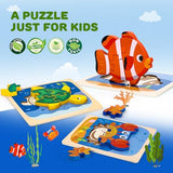 TOY Life Wooden Toddler Puzzle Gift Toys for 1 2 3 Years Old Boys Girls, 6 Pack Baby Puzzle for Kids Age 1-3, Sea Animal Shaped Montessori Toys STEM TOY Life
