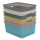Rinboat Mixed Color Rectangle Storage Baskets, Plastic Weave Shelf Baskets, 6 Packs Rinboat