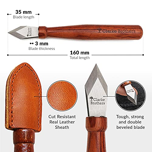 Clarke Brothers Marking Knife and Real Leather sheath – Wood Marking Gauge – Premium Woodworking Tool with High Carbon Steel Blade – Quality with Clarke Brothers