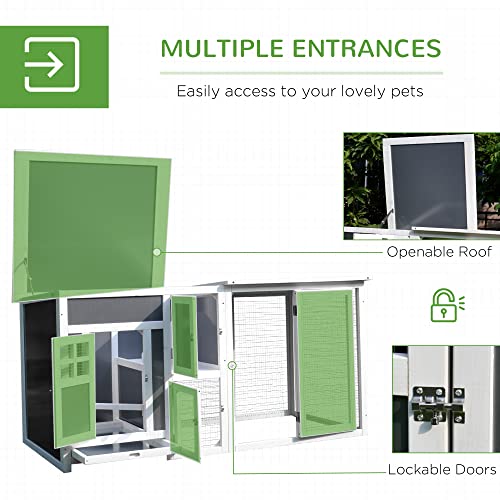 PawHut 63" Chicken Coop Wooden, Outdoor Chicken Cage Hen House with Run Area, Nesting Box, Waterproof Roof, Removable Tray PawHut