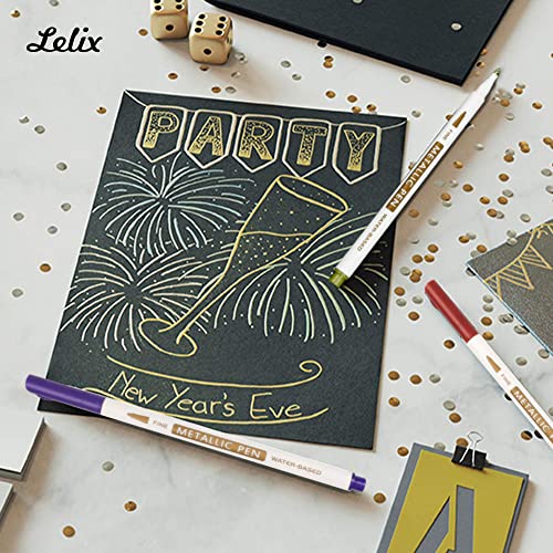 Lelix 24 Colors Metallic Marker Pens, Fine Tip Paint Pens for DIY Photo Album, Black Paper, Card Making, Rock Art Painting, Scrapbooking, Glass, - WoodArtSupply