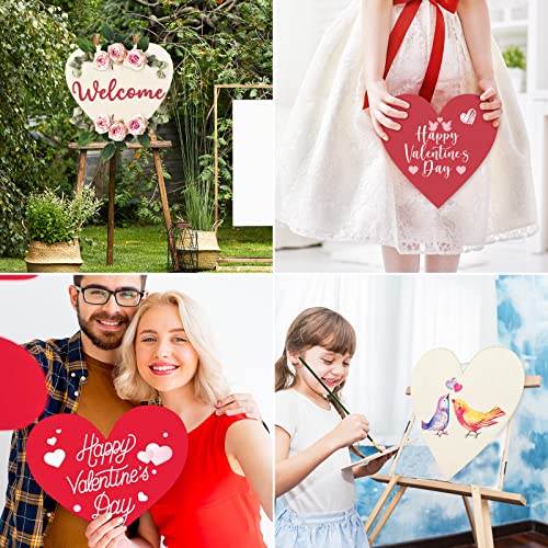 Whaline 10Pcs 16 Inch Valentines Wooden Heart Cutouts Large Unfinished Heart Wood Sign Craft Ornament Blank Wood Slices for Valentine's Day Wedding Whaline