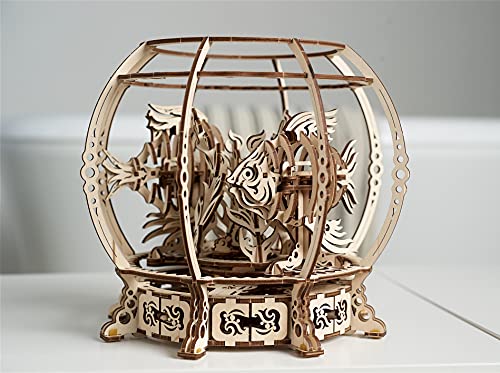 UGEARS 3D Puzzle Mechanical Aquarium - Creative 3D Wooden Puzzles Idea - Aquarium Wood Model Kit - Unique Wooden Puzzle - 3D Puzzles for Adults and UGEARS