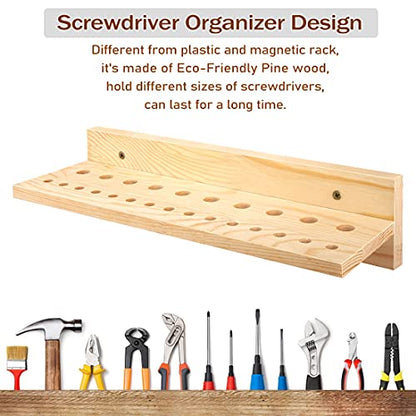 3 Pack Tool Organizers and Storage, Wooden Screwdriver Organizer Wall Mount, Pliers Rack Hammer Screwdriver Holder Tool Rack for Garage Shed Workshop