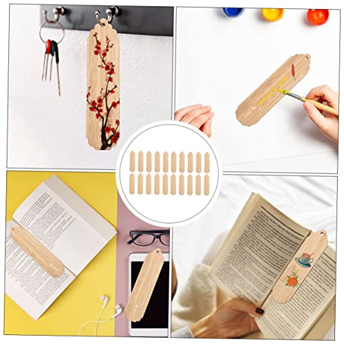 TEHAUX 20pcs Wooden Blank Bookmark Unfinished Wooden Slices Unfinished Hanging Tags Unfinished Wooden Crafts Wood Art Bookmarks Wooden Craft TEHAUX