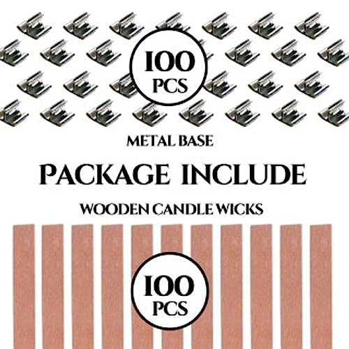 200PCS Wicks Wooden Set for Candles – 100 Wooden Wicks and 100 Candle Wick Clips for Candle Making Supplies Wood Candle Wicks for Soy Wax Wood Wicks YARRD