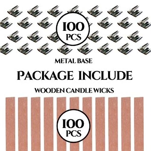 200PCS Wicks Wooden Set for Candles – 100 Wooden Wicks and 100 Candle Wick Clips for Candle Making Supplies Wood Candle Wicks for Soy Wax Wood Wicks