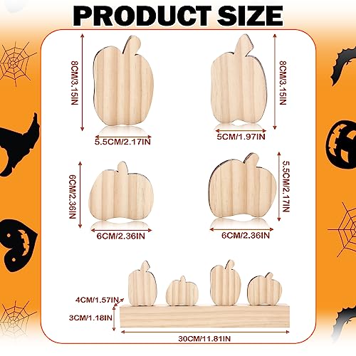 Thyle 4 Pcs Thanksgiving Fall Wooden Pumpkin Cutouts with a Holder 4 Design Unfinished Pumpkin Shaped Table Wooden Signs Blank Wood Pumpkin Cutout Thyle