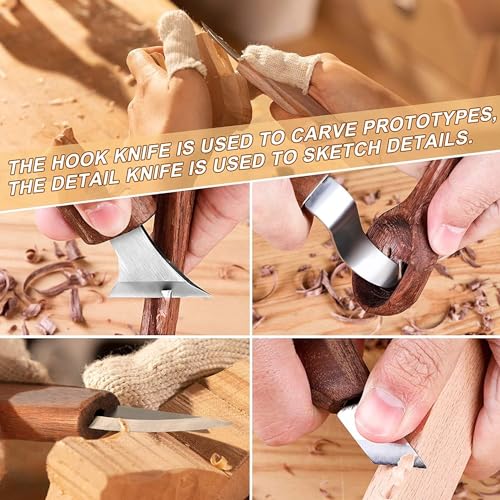 Ninonly Wood Carving Tools 18pcs Wood Carving Kits - Includes Hook Carving Knife Detail Wood Knife Whittling Knife Oblique Knife Trimming Knife Chip
