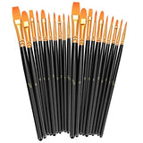 BOSOBO Paint Brushes Set, 2 Pack 20 Pcs Round Pointed Tip Nylon Hair Artist Acrylic Paint Brushes for Acrylic Oil Watercolor, Face Nail Art, BOSOBO