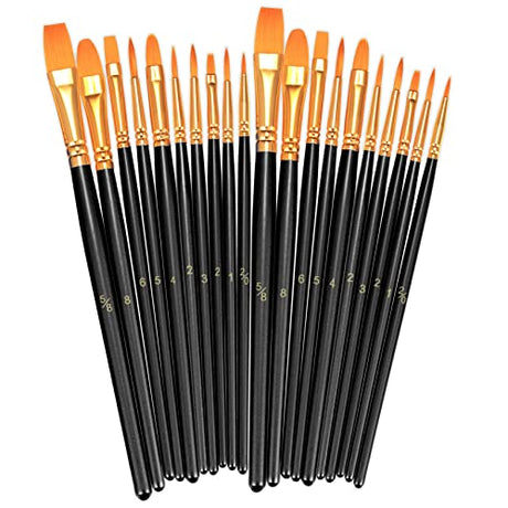 BOSOBO Paint Brushes Set, 2 Pack 20 Pcs Round Pointed Tip Nylon Hair Artist Acrylic Paint Brushes for Acrylic Oil Watercolor, Face Nail Art, BOSOBO