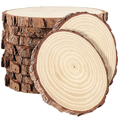 PINGEUI 10 Piece 7-8 Inch Natural Wood Slices, Unfinished Natural Wood Tree Slices with Bark, Large Round Tree Wood Discs Wooden Circles Tree Bark