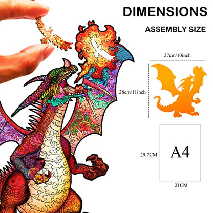 NATITI Wooden Jigsaw Puzzles for Adults, 11'' x 10'', 160 Pcs, Dragon Themed, Gift for Adults, Wood Puzzles Adult, Wood Cut Puzzles, Animal Shaped - WoodArtSupply