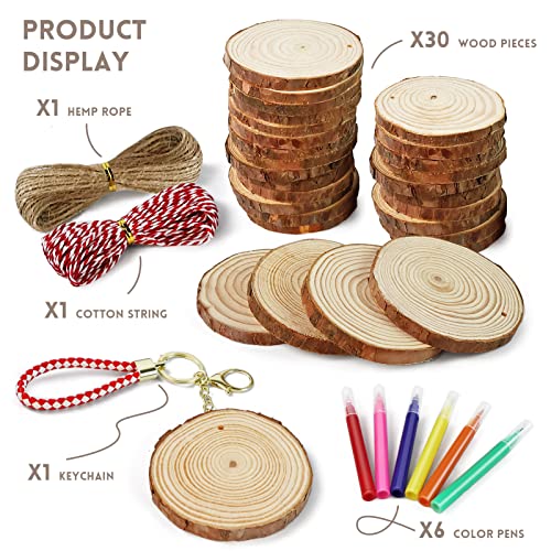 30 Pieces Unfinished Wood Slices, GOH DODD 3.5-4 Inch Craft Wood Kit Wood Coasters Wooden Circles Wood Rounds Wood Discs with Tree Bark for Arts - WoodArtSupply