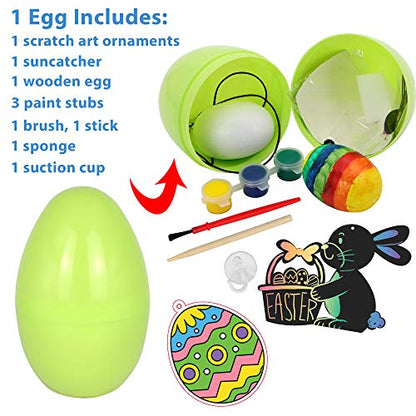 JOYIN 54 Pcs Easter Crafts Assortment Kit with Prefilled Easter Eggs Painting Kit Include Wooden Eggs, Suncatchers and Scratch Cards for Easter Party - WoodArtSupply