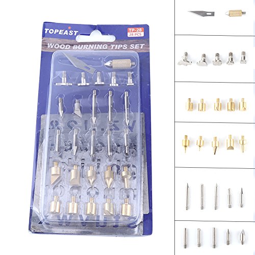 28pcs Wood Burning Kit Wood and Leather Pyrography Full Set Wood Burning Soldering Tips Burning Carving Embossing Soldering Kit Wood Burner Tool - WoodArtSupply