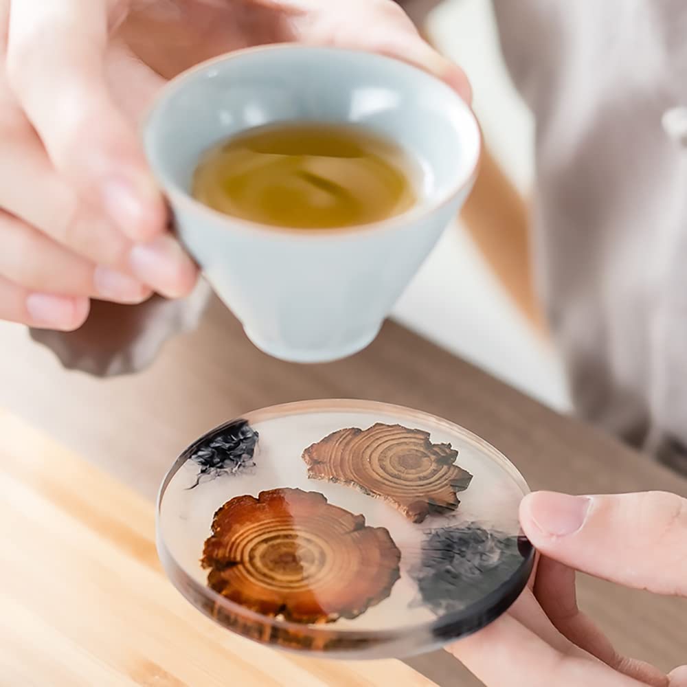 DIYOMR Set of 6 Wood Coasters with Holder, Resin Epoxy Coaster for Drinks, Cool Coaster Art for Home Office Coffee Bar Table Protection Decor (6 DIYOMR