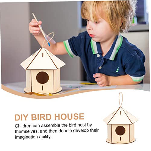 Yardwe 4 Pcs Wooden Bird House Wooden Bird Hut Natural Unfinished Wood Birdhouse Unfinished Birdhouse to Paint Artificial Birds House Bird House Yardwe