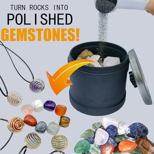 6 in 1 Rock Tumbler Grit Full Function Set – 4 Step Tumbling Grit, 1 Ceramic Refill Media, 9 Varieties Rough Rocks, Rock Tumbler Grit Polish Refill, BAIDOON