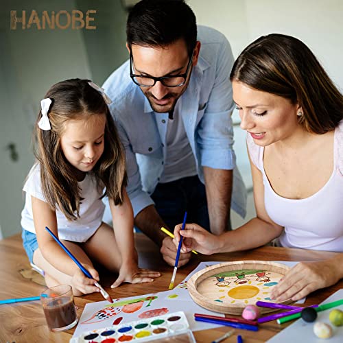 Hanobe Wood Decorative Tray：Set of 2 Round Unfinished Wooden Craft Trays DIY Ottoman Serving Tray Centerpiece Candle Holder Trays for Kitchen Hanobe