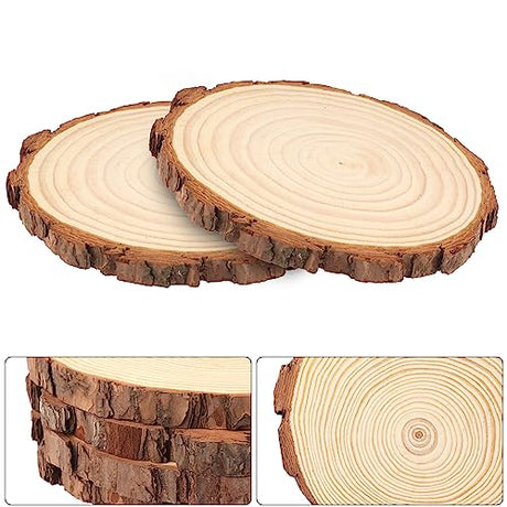 50 PCS 4-4.7 Inch Natural Wood Slices, Unfinished Pine Wood Circles with Barks for Coasters, DIY Crafts, Christmas Rustic Wedding Ornaments and GNIEMCKIN