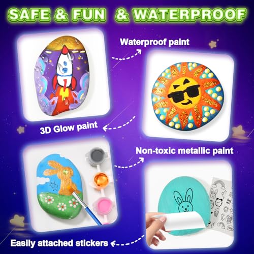Toidgy Rock Painting Kit for Kids - Glow in The Dark, Arts and Crafts Gift for Boys Girls Ages 4-12, Craft Kits Art Supplies for Kids Activities,