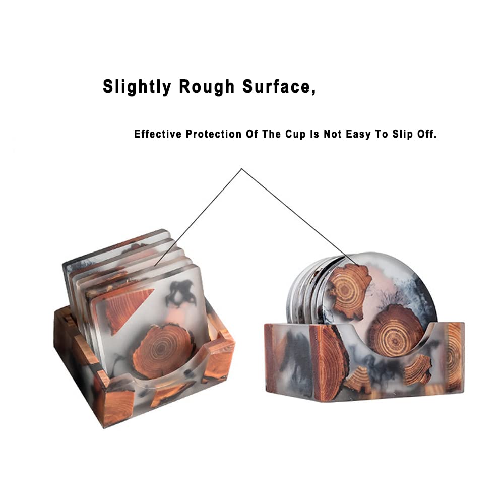 DIYOMR Set of 6 Wood Coasters with Holder, Resin Epoxy Coaster for Drinks, Cool Coaster Art for Home Office Coffee Bar Table Protection Decor (6 DIYOMR