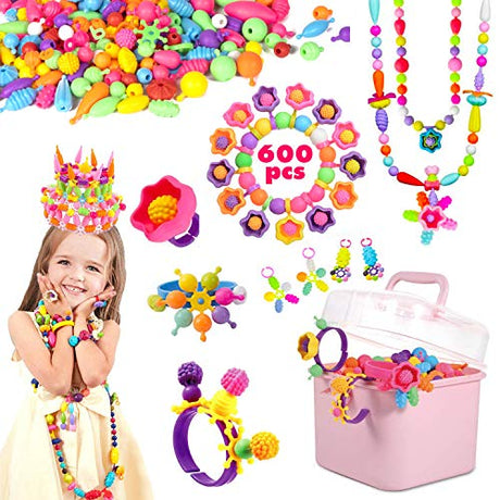 Atoymut Pop Beads, Snap Beads for Kids Crafts DIY Jewelry Making Kit to Bracelets Necklace Hairband and Rings Toy for Age 3 4 5 6 7 8 Year Old Girls Atoymut