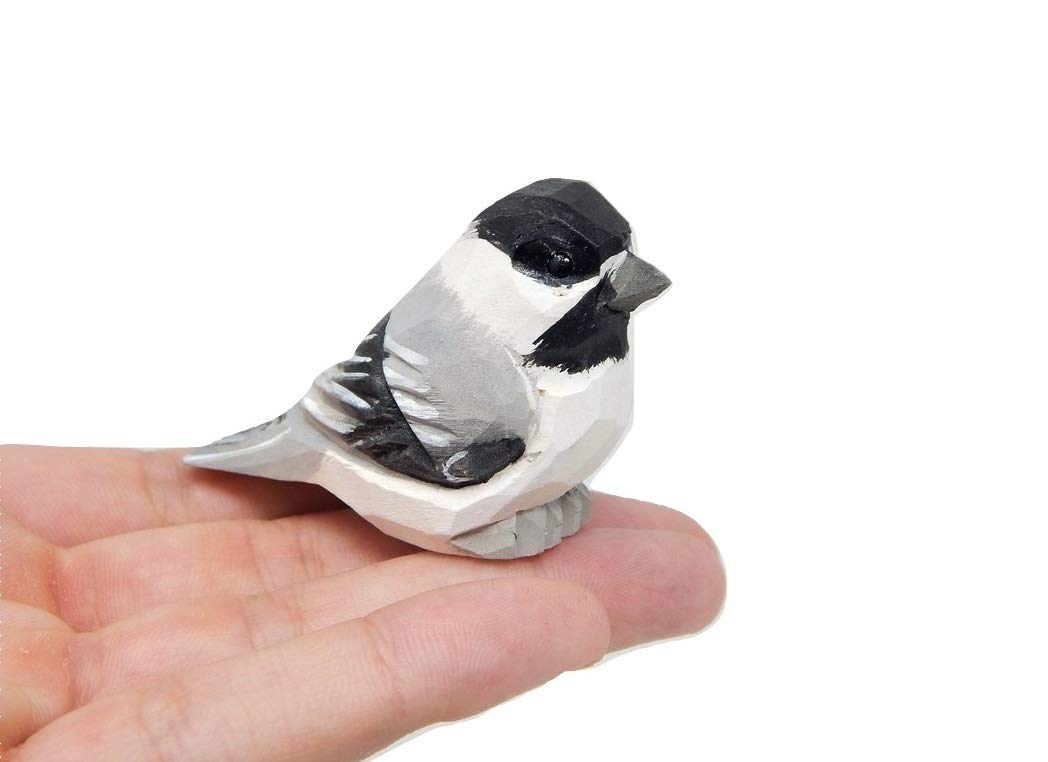 Selsela Chickadee - Wood Figurine Bird Black-Capped Chick Tit Miniature Chestnut Carolina Handmade Songbird Art Carved Small Animals Collectible - WoodArtSupply