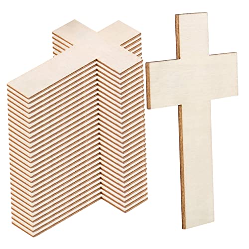SEWACC 90 Pcs Easter Cross Holy Thursday Decoration Blank Wood Cutouts Unfinished Wood Cross Cutouts Wood Disc Unfinished Cross Cutouts Wood Chips SEWACC