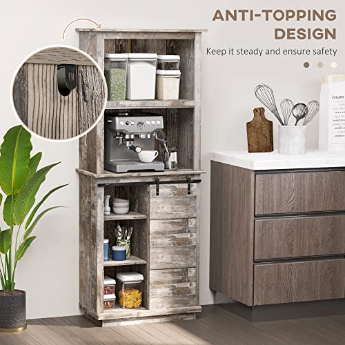 HOMCOM Freestanding Rustic Kitchen Buffet with Hutch, Pantry Storage Cabinet with Sliding Barn Door, Adjustable Shelf, Vintage Wood HOMCOM