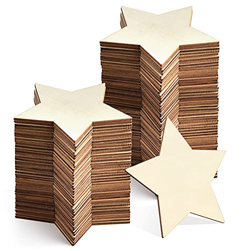 60 Pieces 5 Inch Unfinished Wooden Star Blank Natural Wood Slices Wooden Cutout Tiles for DIY Crafts Home Decoration Painting Staining